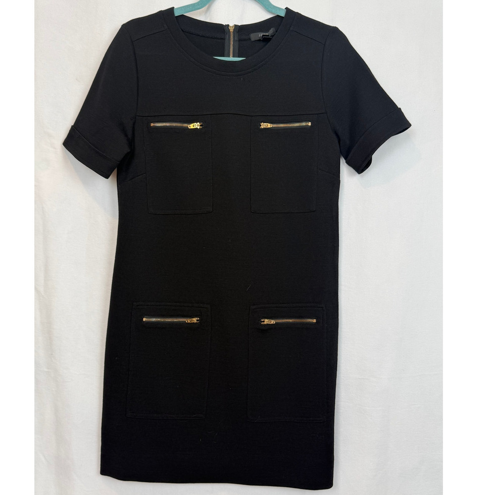 J.Crew Womens Size 4 Black Wool Blend Zip Pocket Shift Dress Workwear Career
